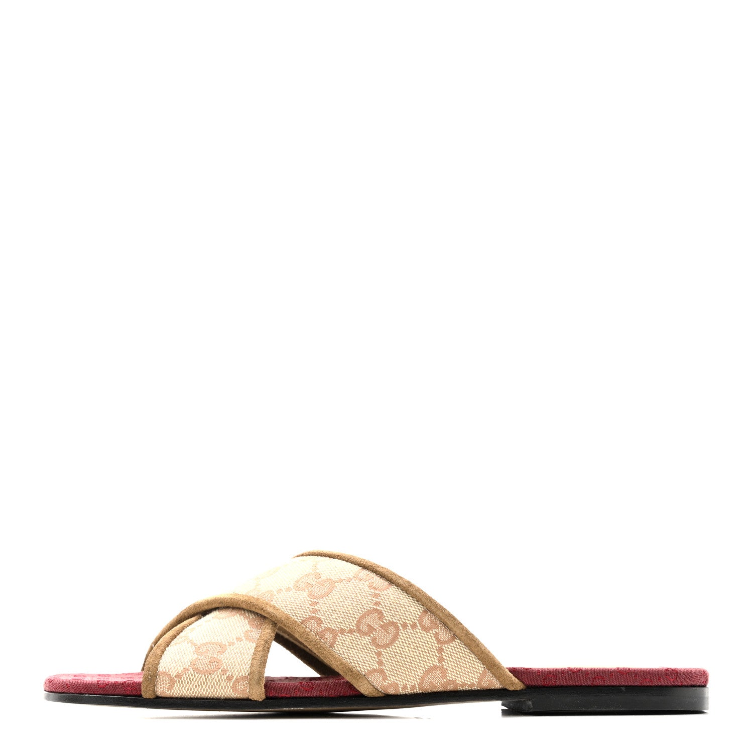 Gucci GG Monogram Suede Womens Criss Cross Slide Sandals 37 Beige Ruggine Cuir 1 of 12