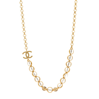 Chanel Metal Crystal CC Long Necklace Gold 1 of 6