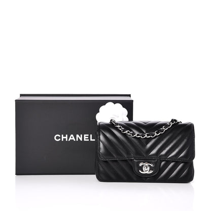 Chanel Lambskin Chevron Quilted Mini Rectangular Flap Black 8 of 8