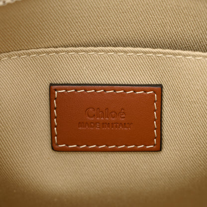 Chloe Cotton Calfskin Small Woody Ribbon Tote With Strap White Brown 6 of 10