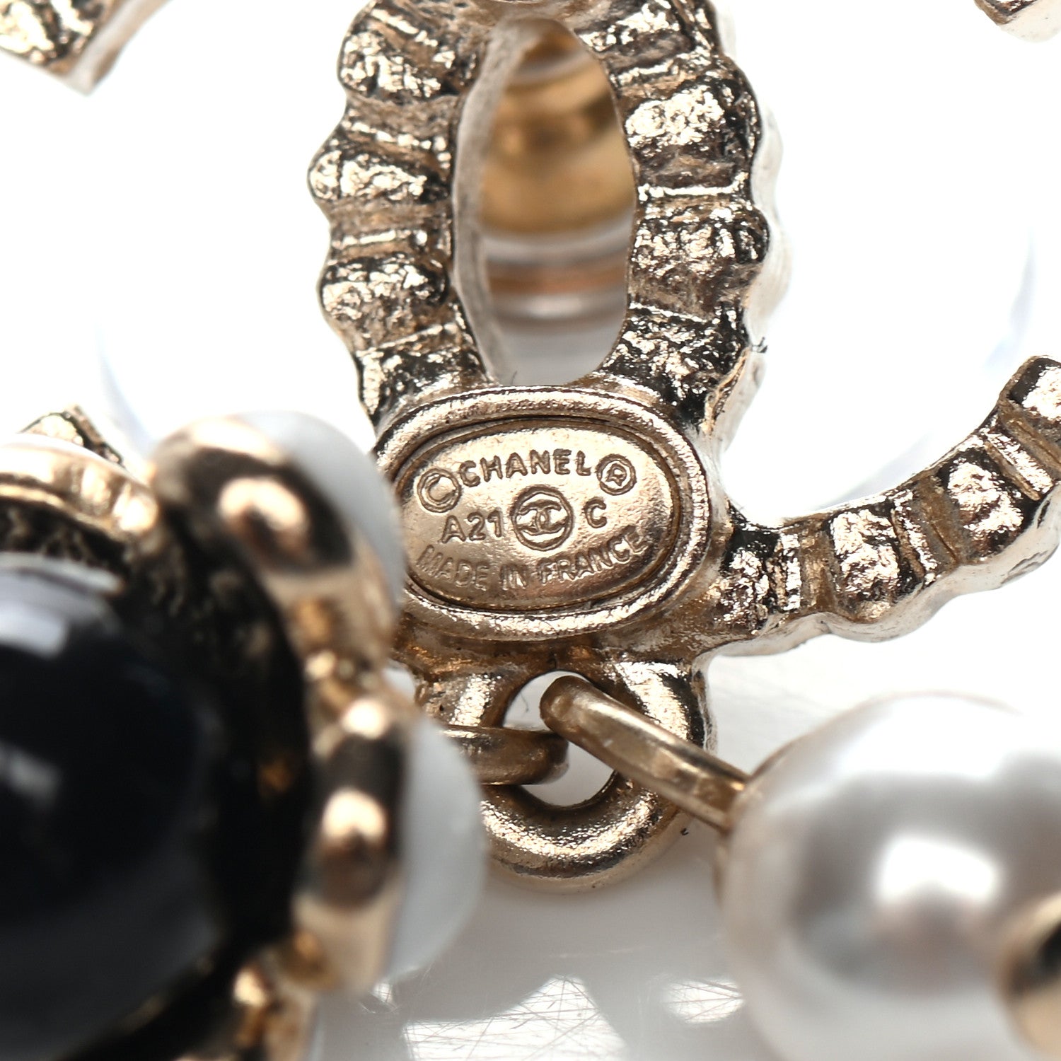 Chanel Crystal Bead Pearl CC Drop Earrings Gold White Black 4 of 4