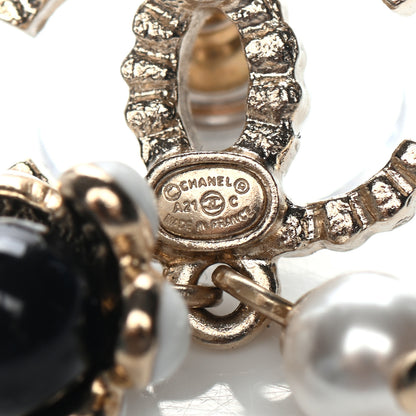 Chanel Crystal Bead Pearl CC Drop Earrings Gold White Black 4 of 4