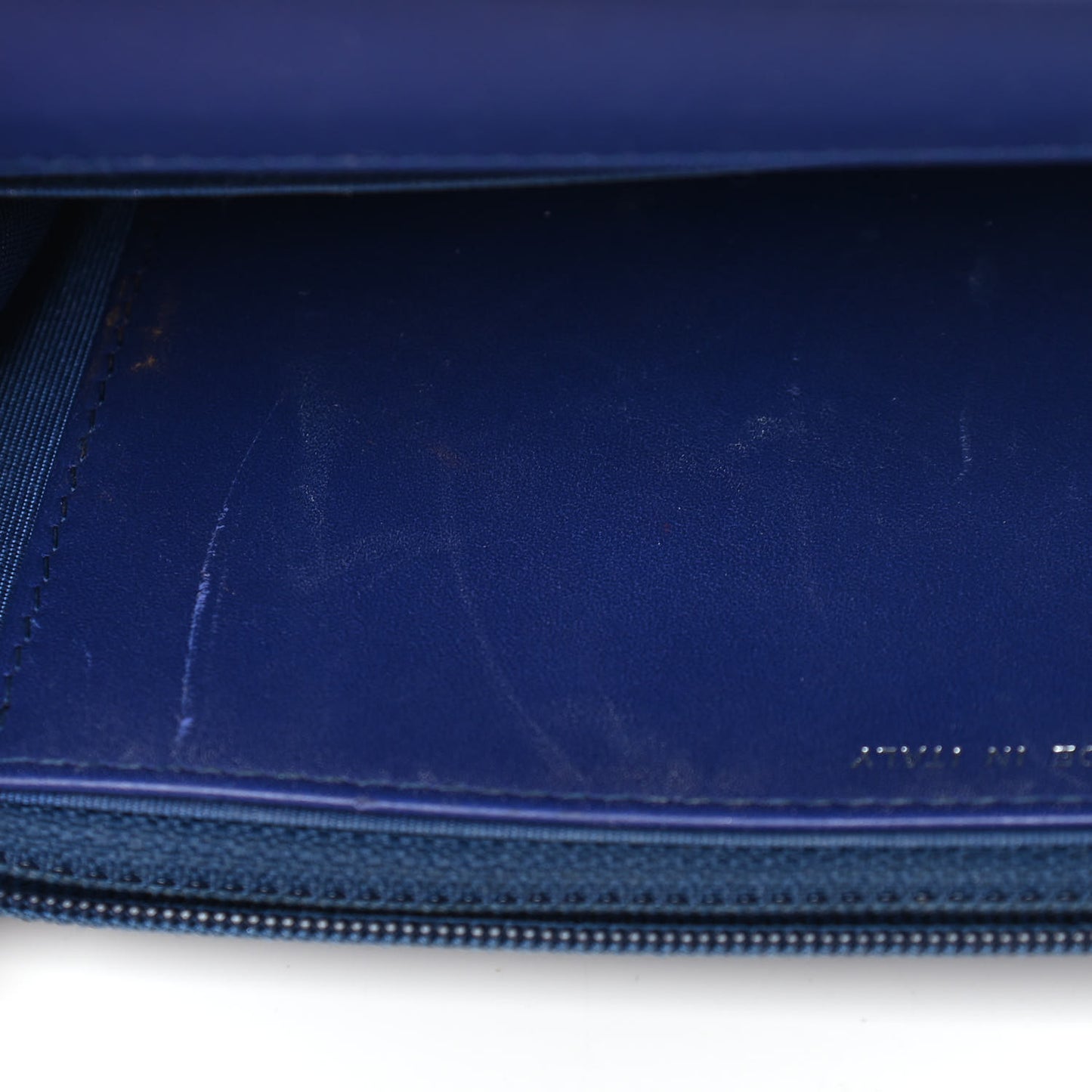 Grained Patent Calfskin Timeless Wallet On Chain WOC Blue