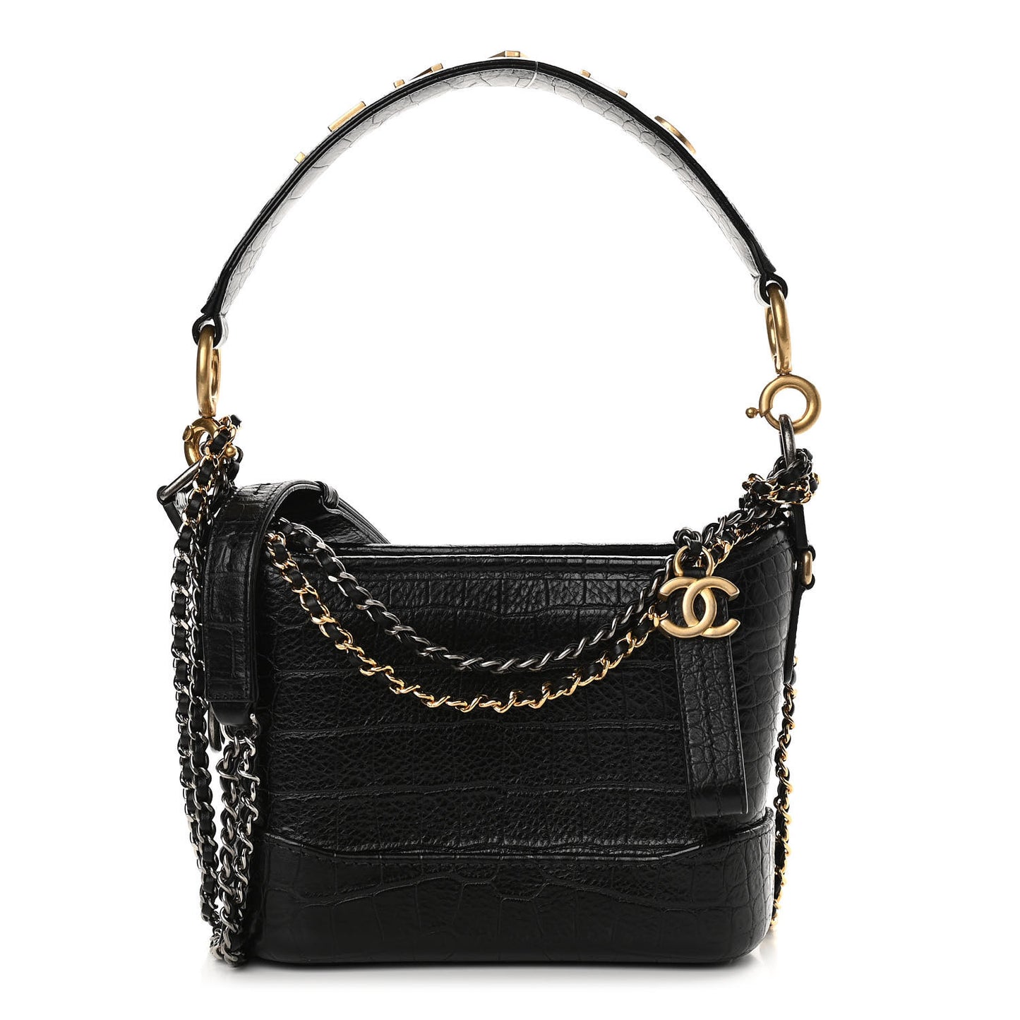 Calfskin Crocodile Embossed Small Gabrielle Cocodile Hobo Black