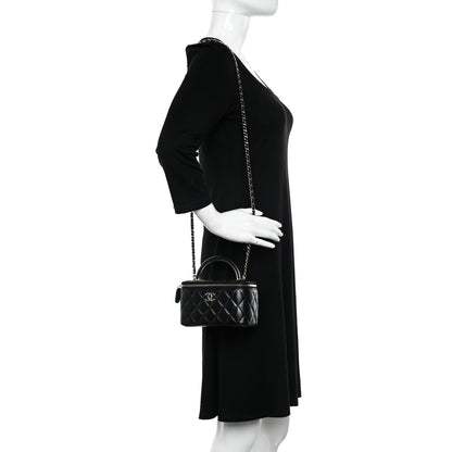Chanel Lambskin Quilted Small Charming Top Handle Vanity Case With Chain Black 2 of 14