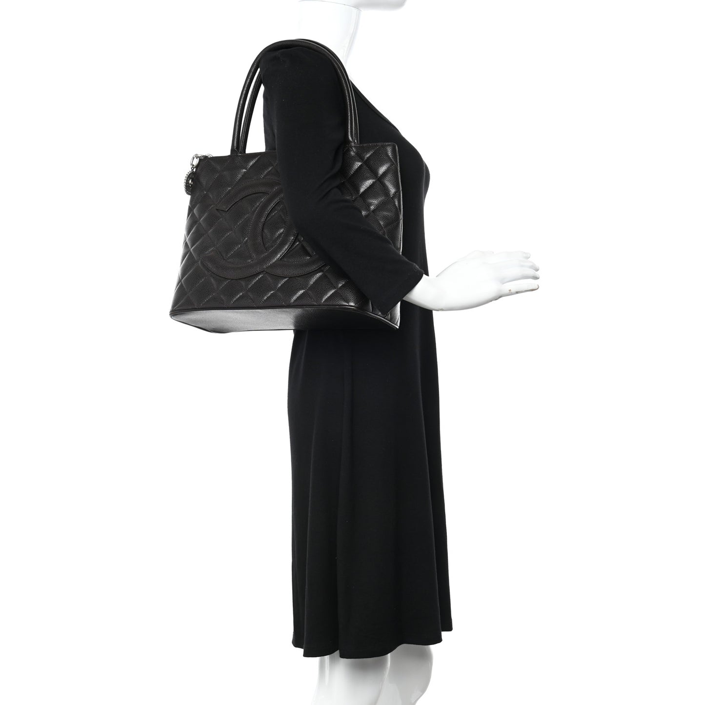 Caviar Quilted Medallion Tote Dark Brown