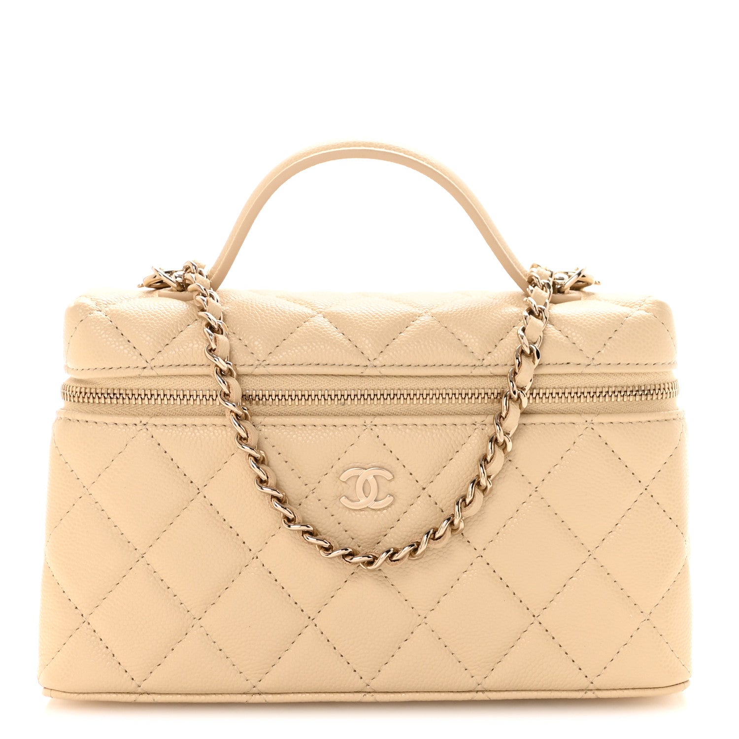 Chanel Caviar Quilted Top Handle Slim Vanity With Chain Beige 1 of 11