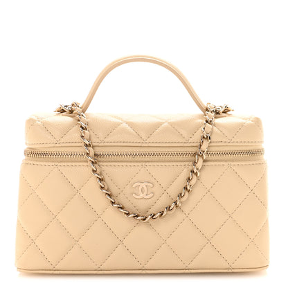 Chanel Caviar Quilted Top Handle Slim Vanity With Chain Beige 1 of 11