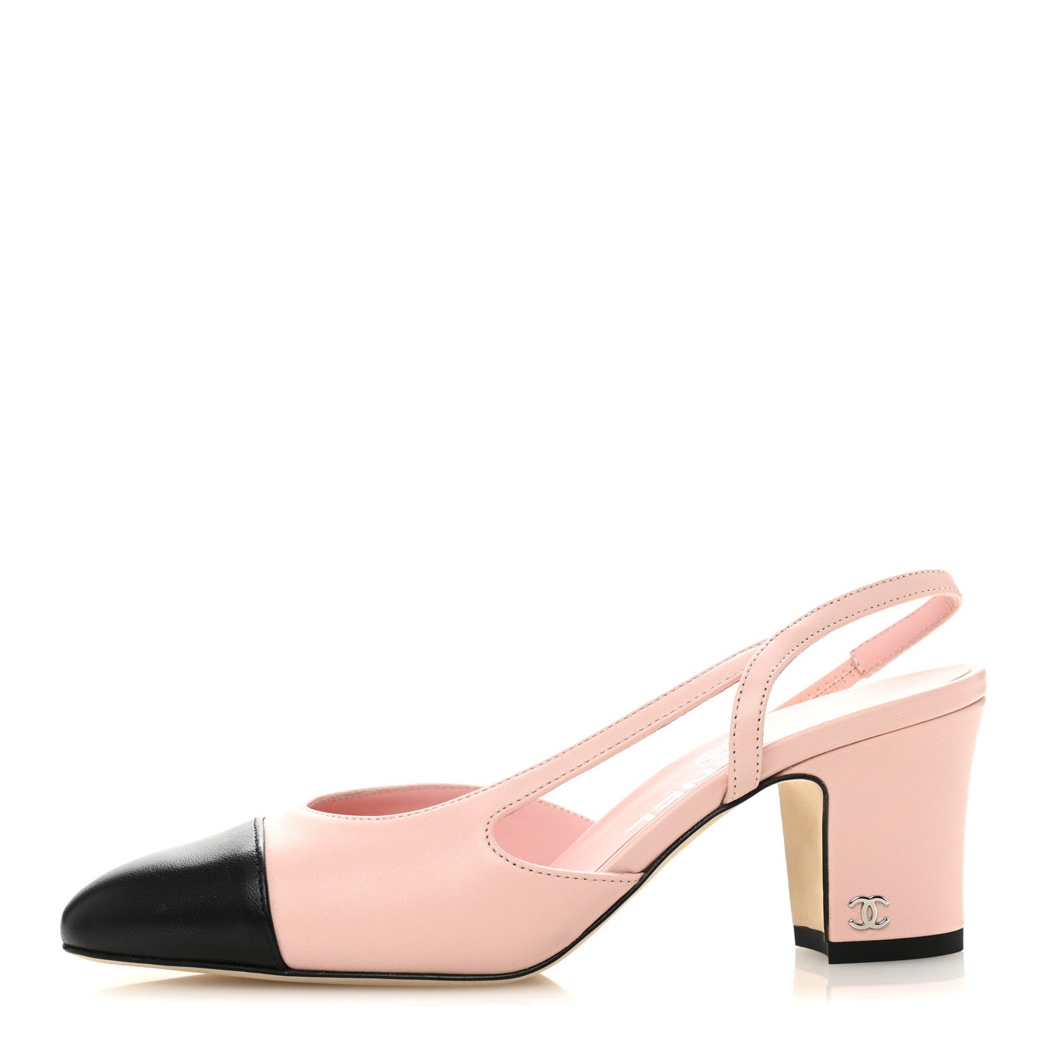 Chanel Lambskin Cap Toe CC Slingback Pumps 36 Light Pink Black 1 of 10