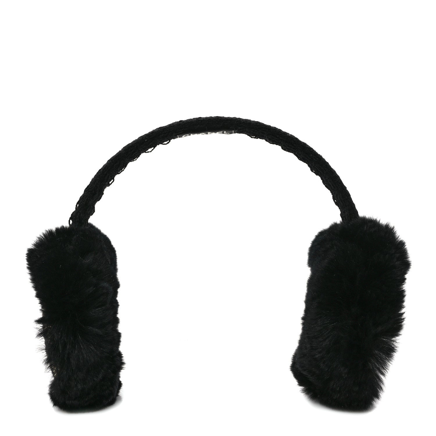 Chanel Shearling Tweed Studded CC Ear Muffs Black 1 of 6