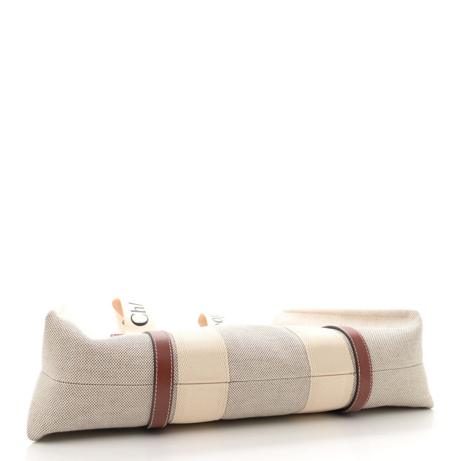 Chloe Cotton Calfskin Large Woody Ribbon Tote White Brown 4 of 10
