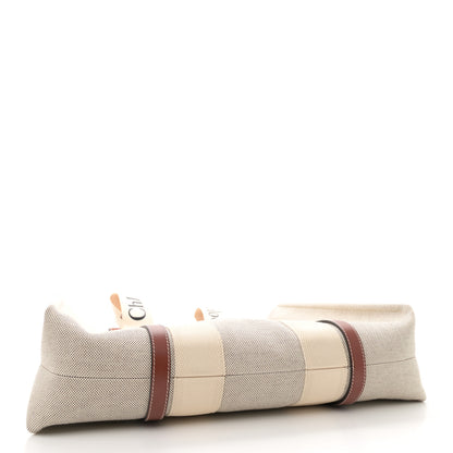 Chloe Cotton Calfskin Large Woody Ribbon Tote White Brown 4 of 10