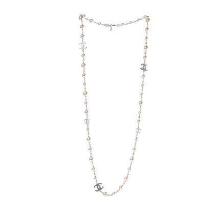Chanel Crystal Pearl CC Long Necklace Silver 3 of 6