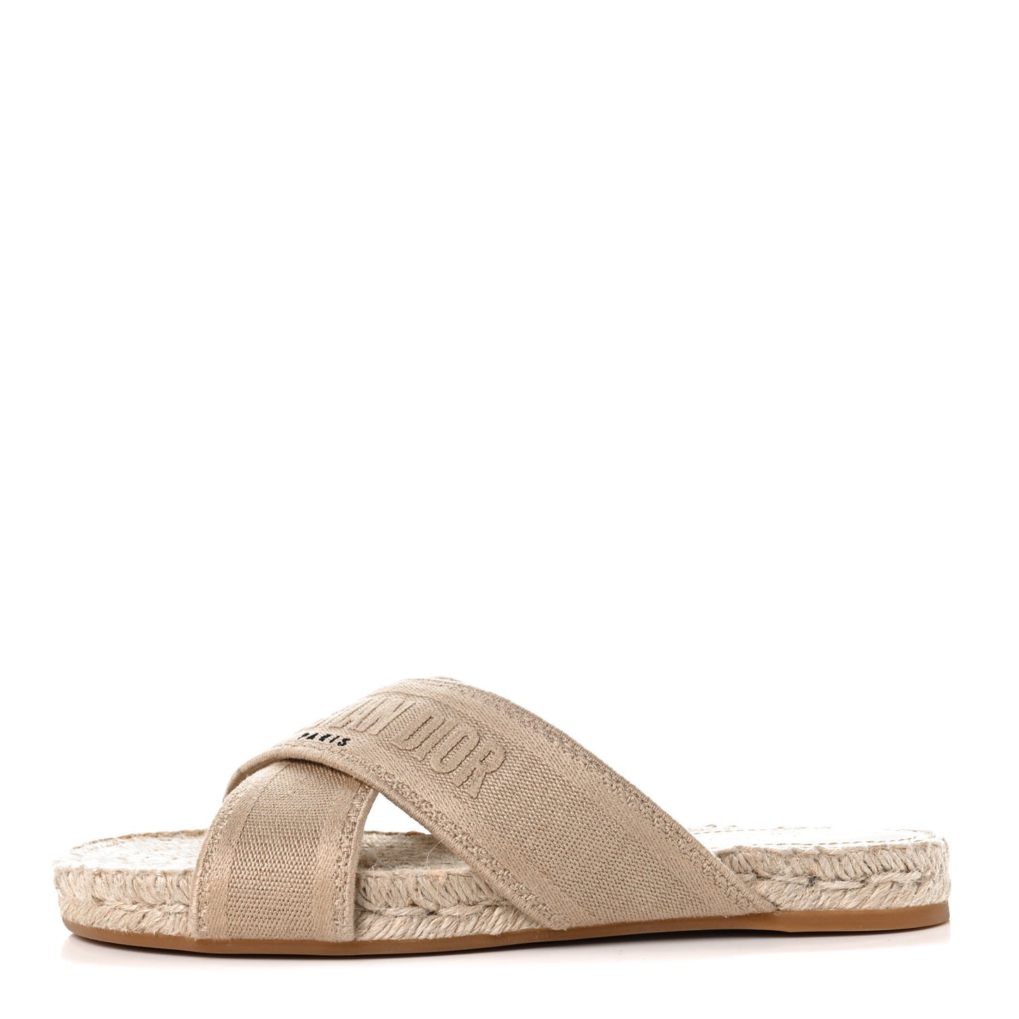 Canvas Embroidered Granville Espadrille Crisscross Flat Slide Sandals 39 Cream