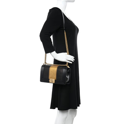 Chanel Metallic Glazed Calfskin Medium Boy Flap Black Gold 2 of 10