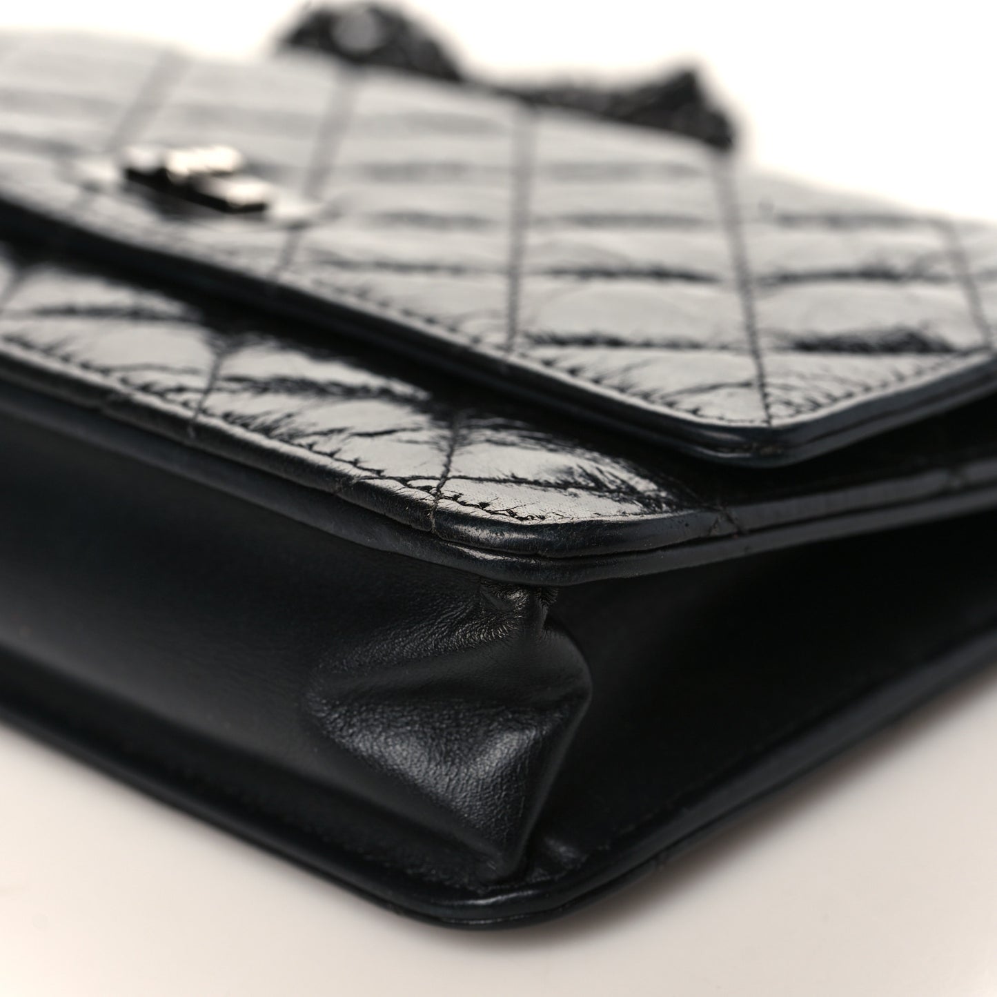 Glazed Aged Calfskin Reissue Wallet On Chain WOC Black