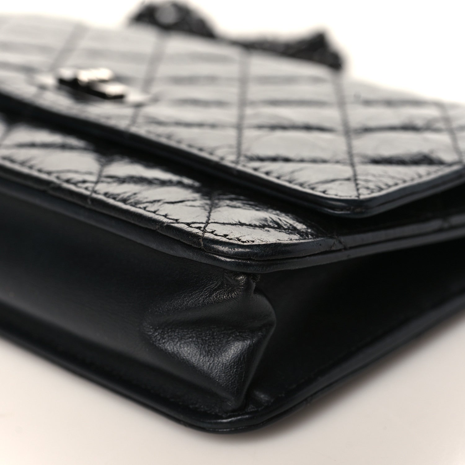 Chanel Glazed Aged Calfskin Reissue Wallet On Chain WOC Black 8 of 9