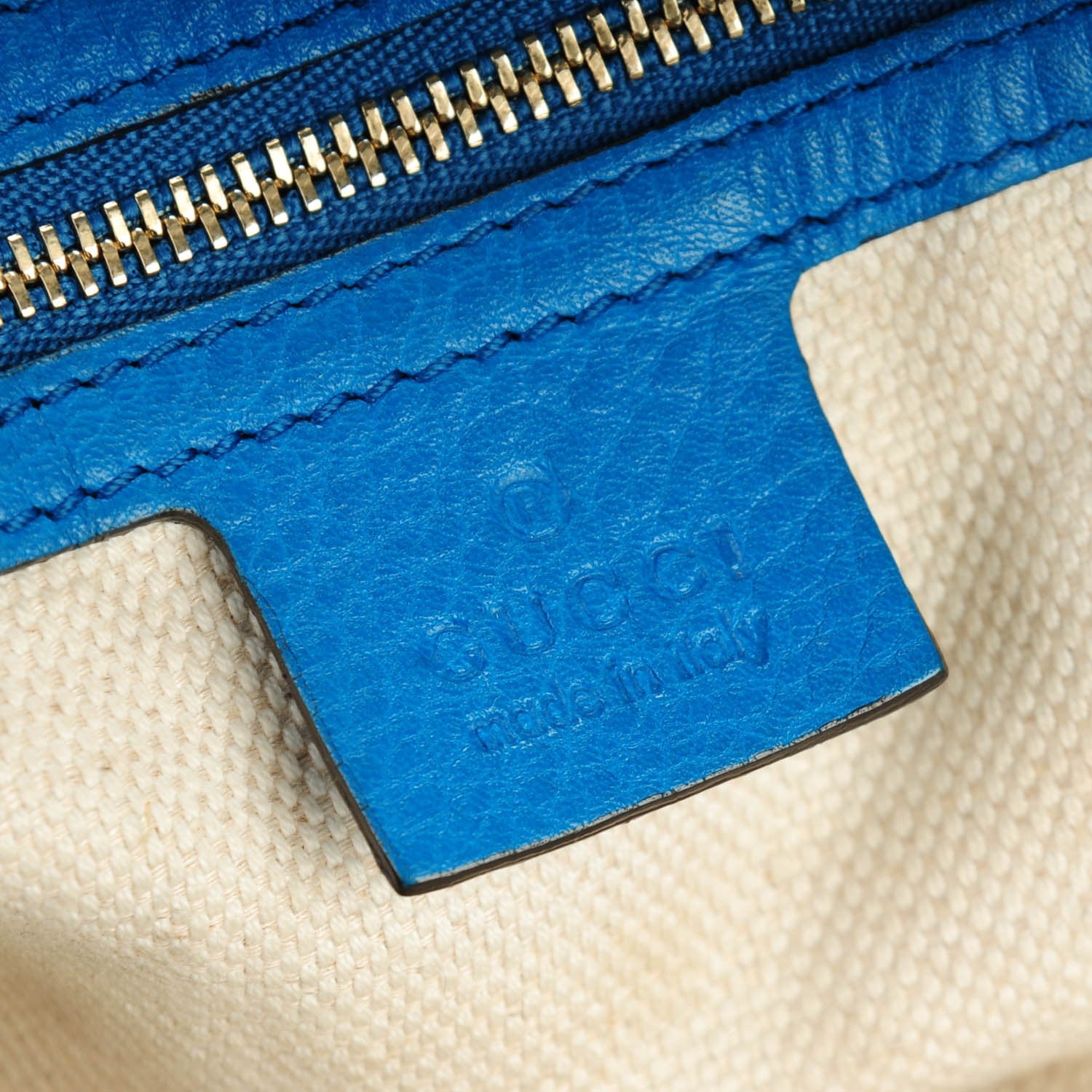 Gucci Pebbled Calfskin Large Soho Shoulder Bag Riviera Blue 7 of 8