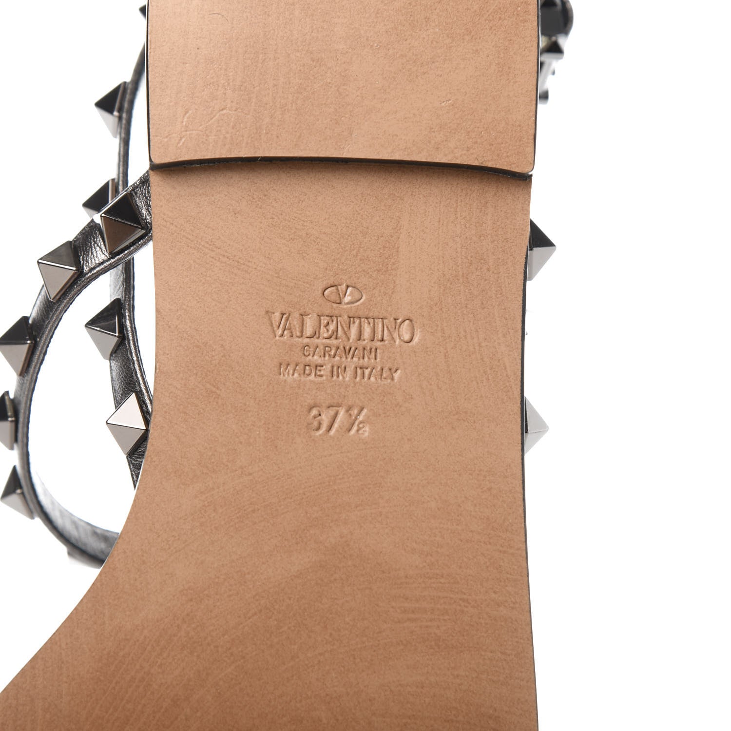 Valentino Garavani Metallic Nappa Rockstud T-Strap Slingback Flat Sandals 37.5 Rutenio 7 of 9