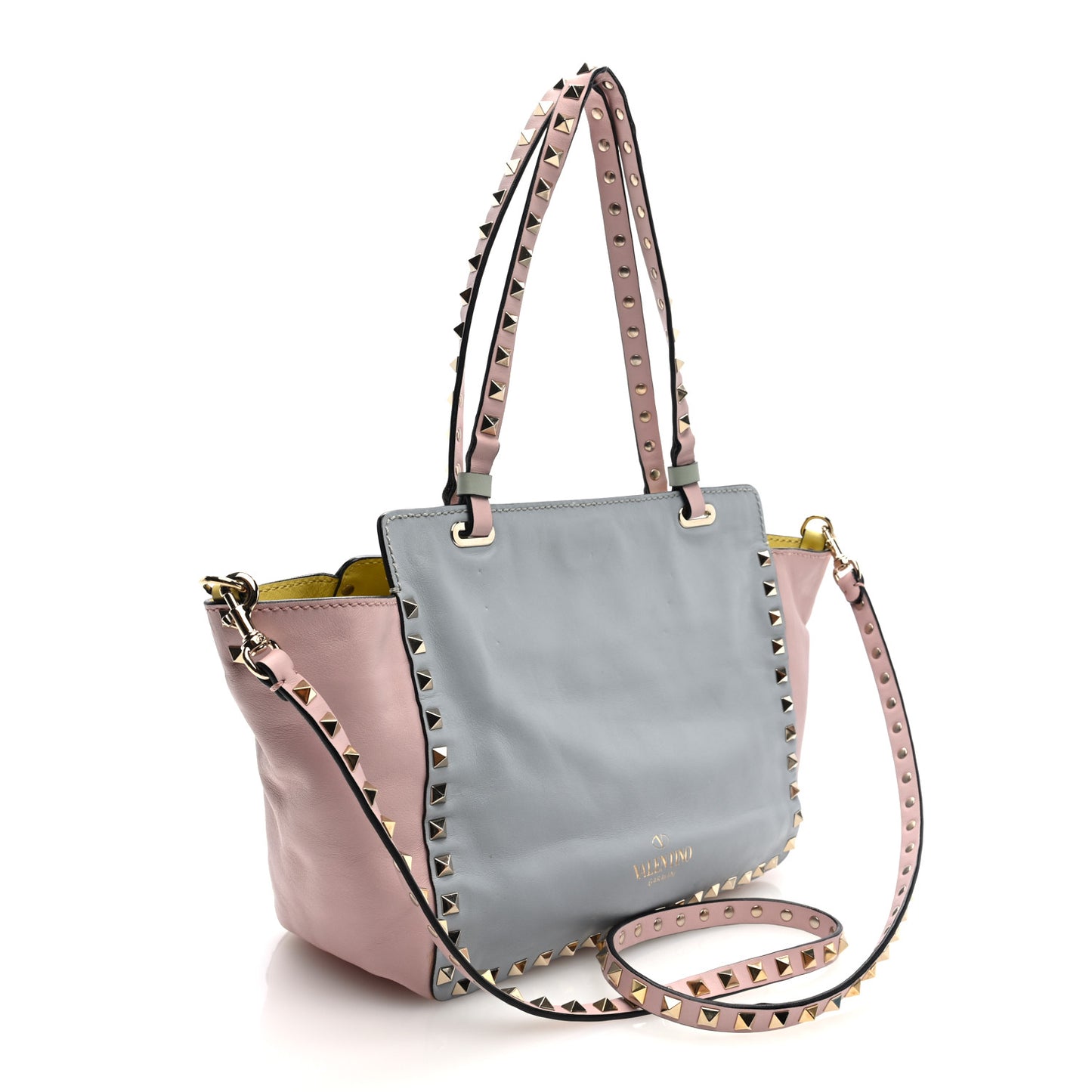 Vitello Watercolor Small Rockstud Tote Rose Green Yellow Sky