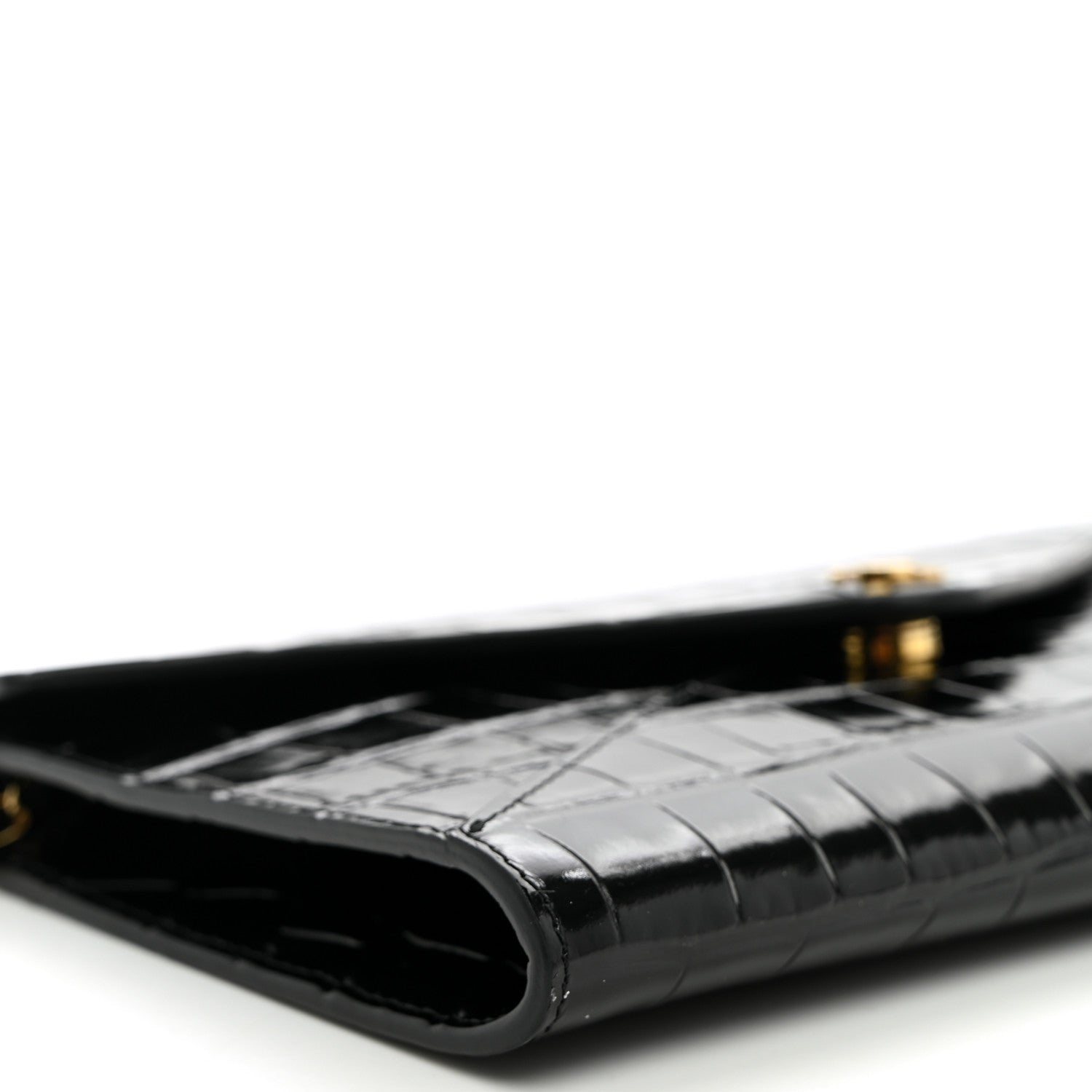 Chanel Calfskin Crocodile Embossed Envelope Clutch With Strap Black 8 of 9