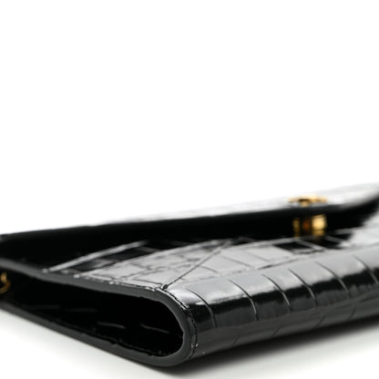 Chanel Calfskin Crocodile Embossed Envelope Clutch With Strap Black 8 of 9