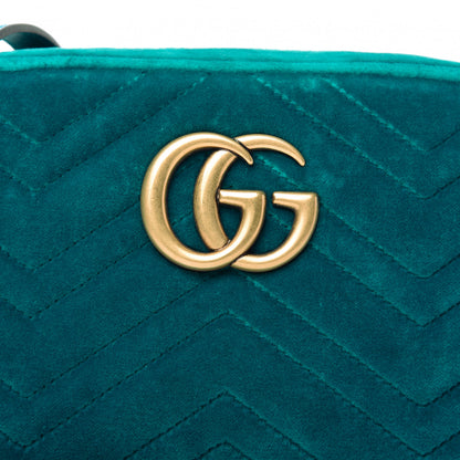 Gucci Velvet Matelasse Small GG Marmont Chain Shoulder Bag Pavone Cyan 10 of 10