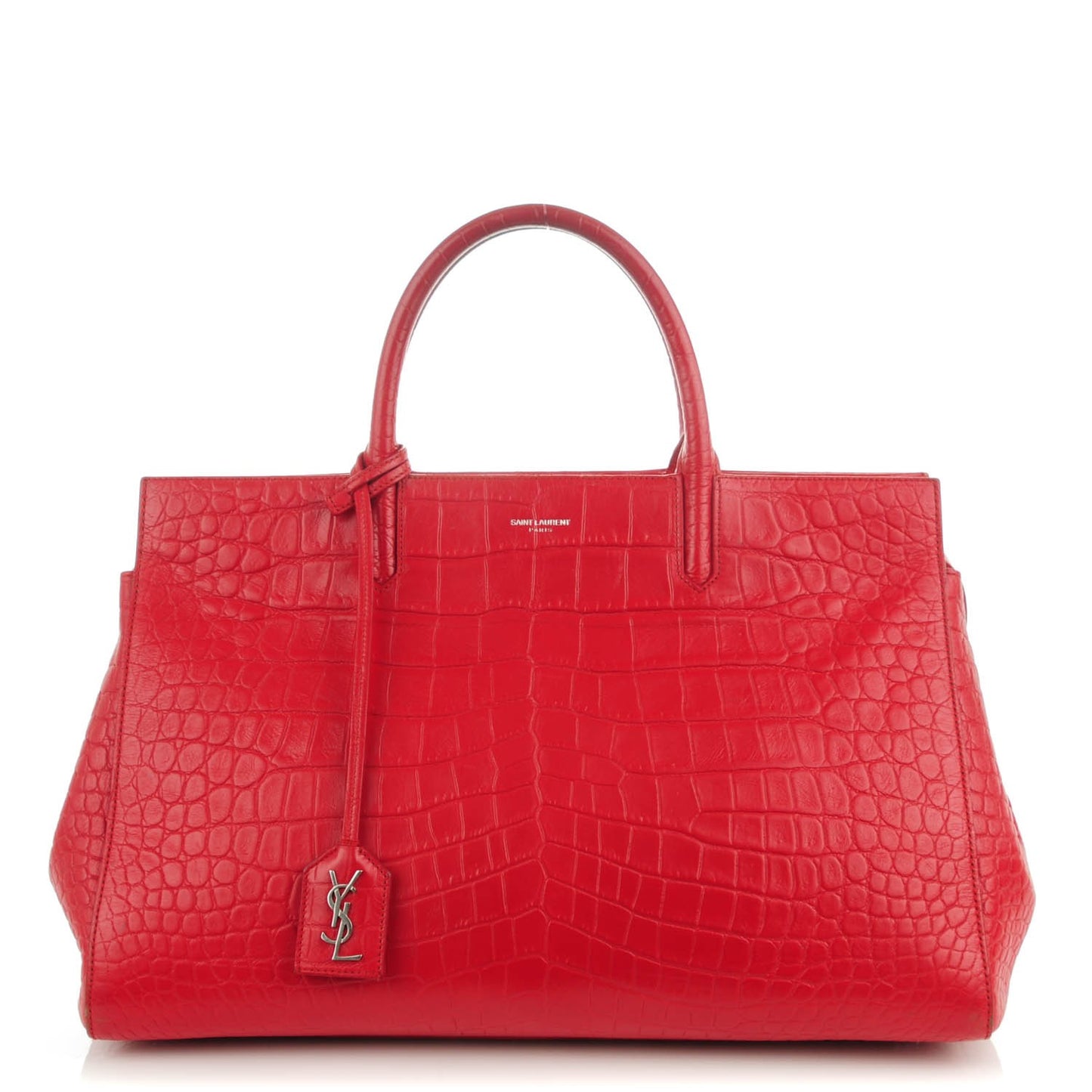 Calfskin Crocodile Embossed Medium Cabas Rive Gauche Red