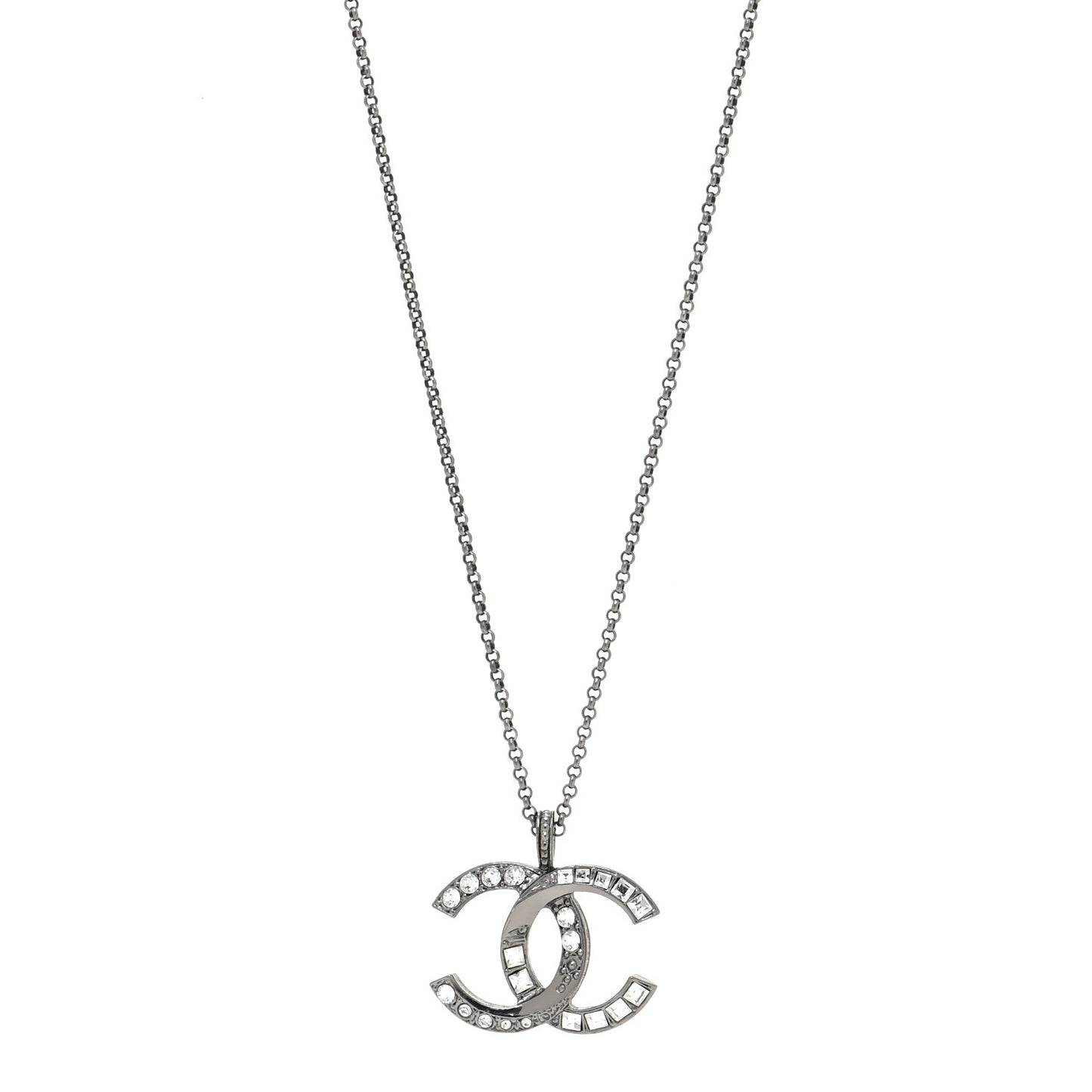 Baguette Crystal Large CC Necklace Silver