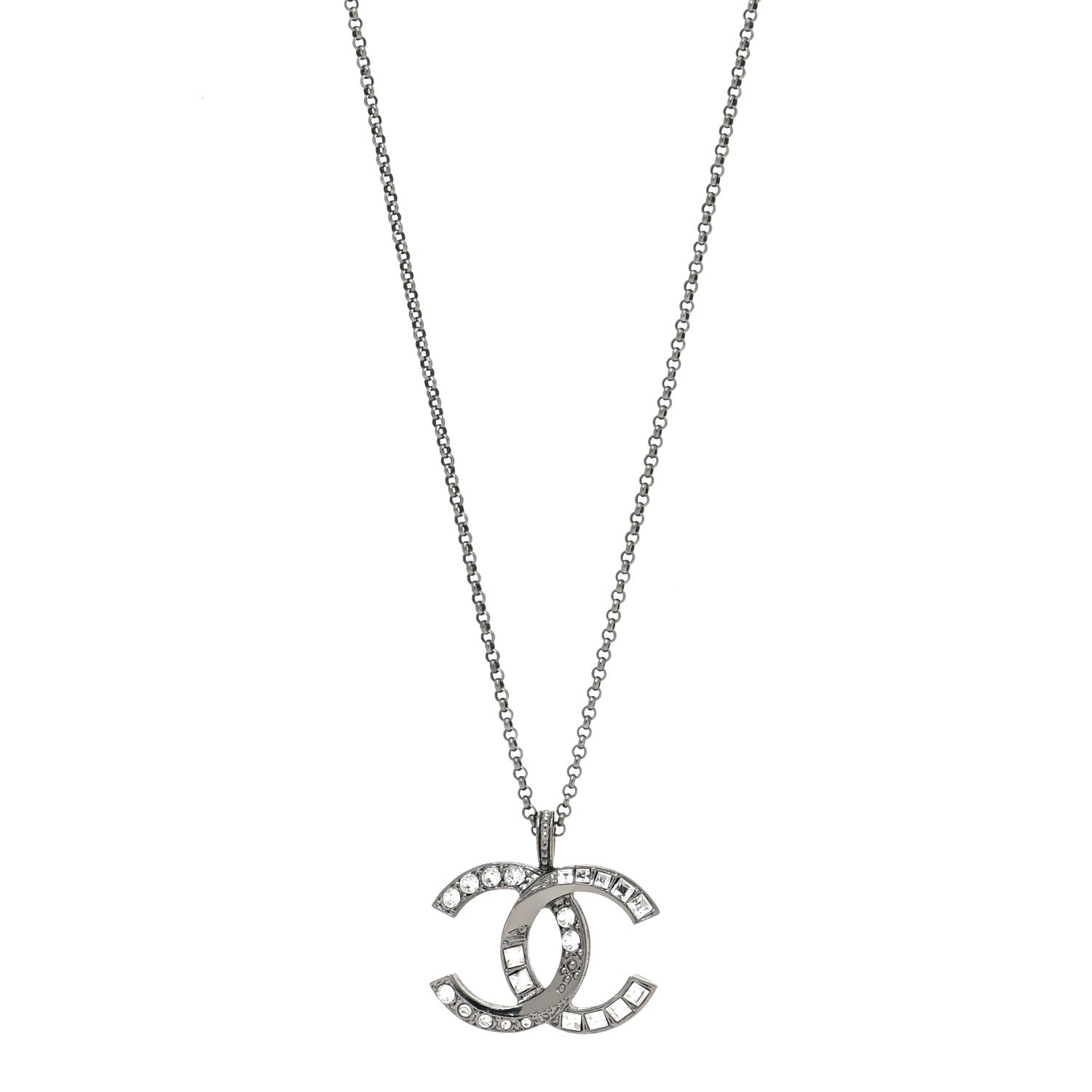 Chanel Baguette Crystal Large CC Necklace Silver 1 of 5