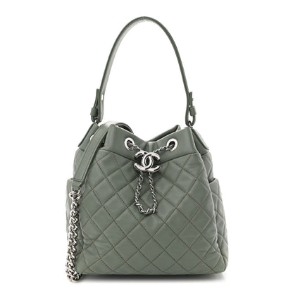 Chanel Lambskin Quilted Small CC Chain Bucket Drawstring Bag Green 1 of 10