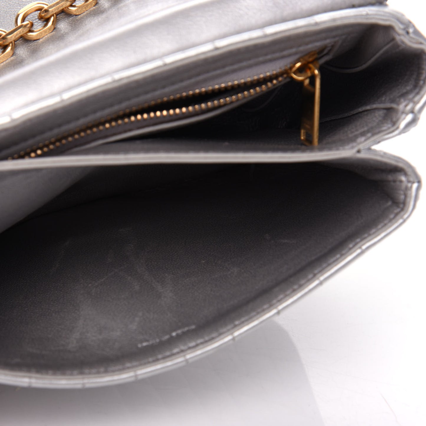 Laminated Calfskin Quilted Medium C Bag Silver