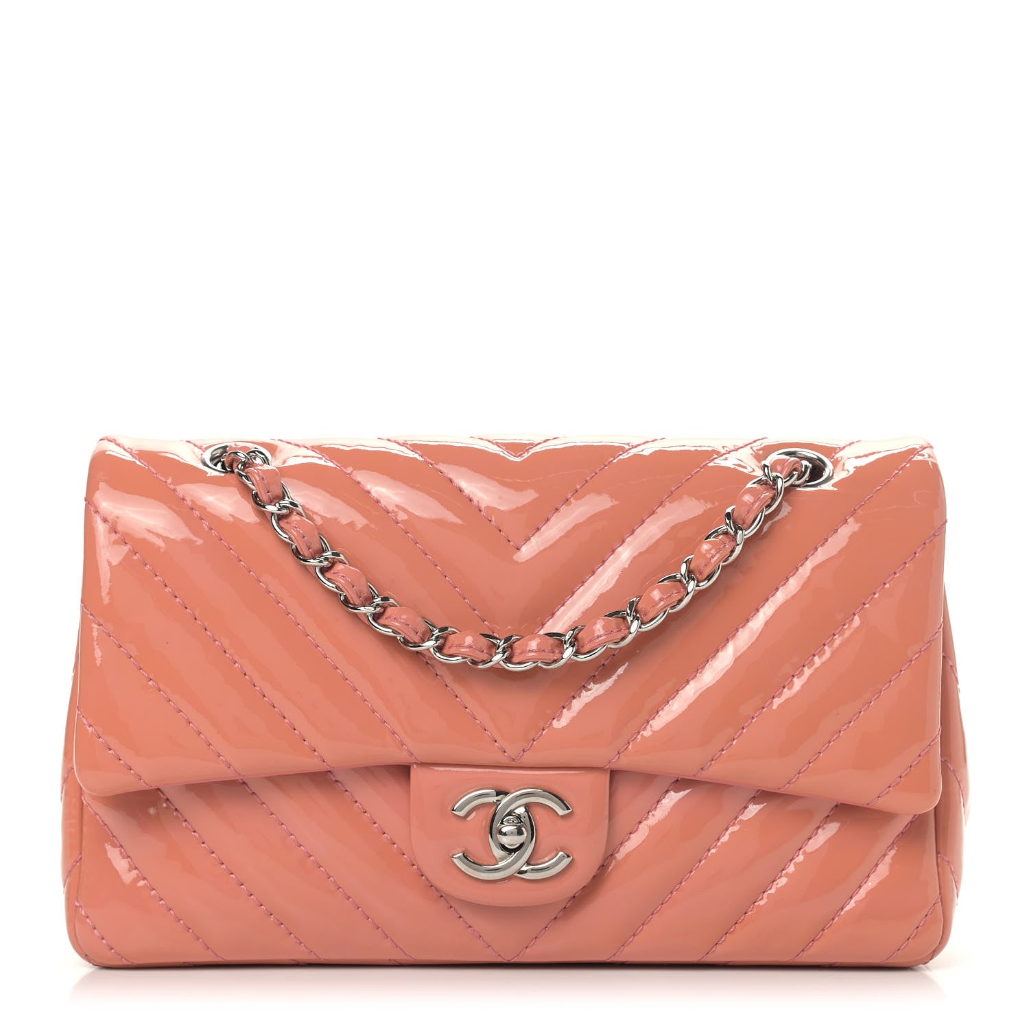 Chanel Patent Chevron Quilted Medium Single Flap Pink 1 of 9