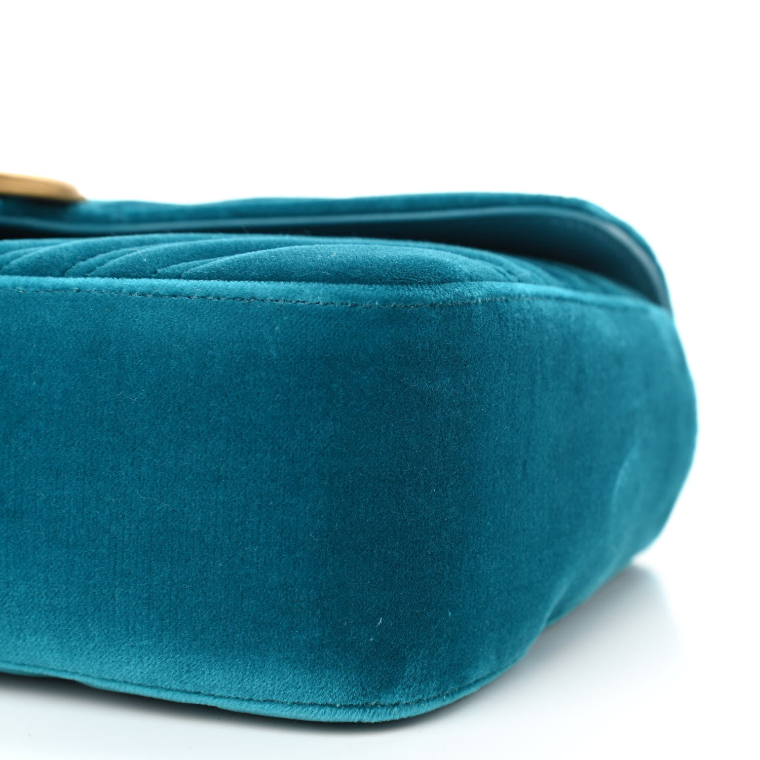Gucci Velvet Matelasse Small GG Marmont Shoulder Bag Pavone Cyan 10 of 13