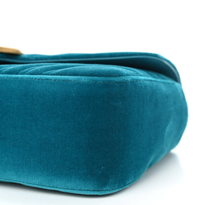 Gucci Velvet Matelasse Small GG Marmont Shoulder Bag Pavone Cyan 10 of 13
