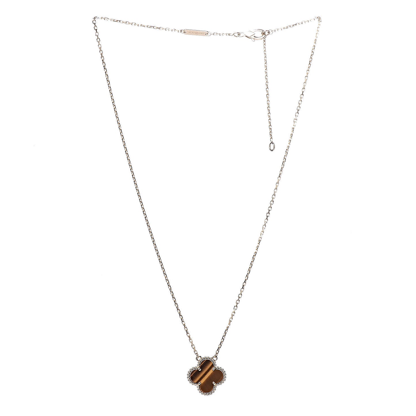18K Yellow Gold Tiger Eye Vintage Alhambra Pendant Necklace
