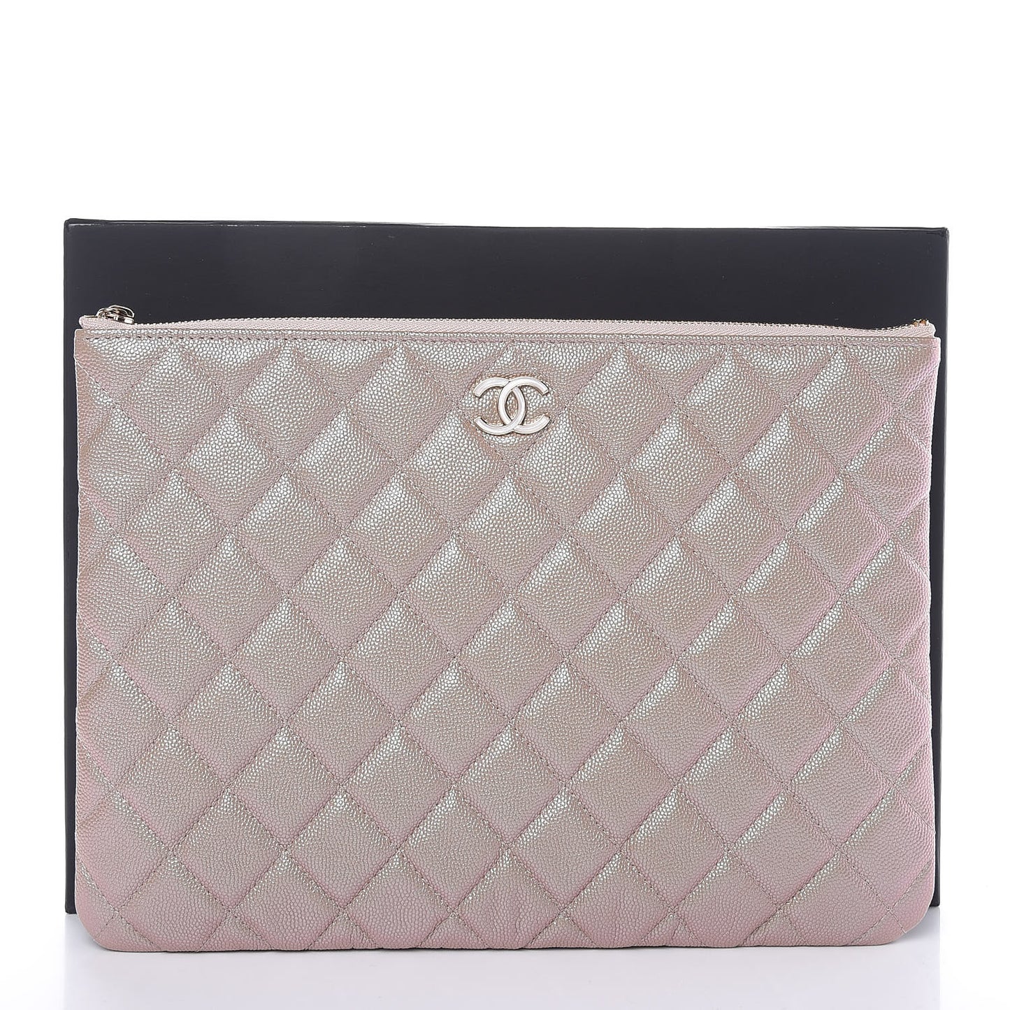 Iridescent Caviar Quilted Medium Cosmetic Case Beige