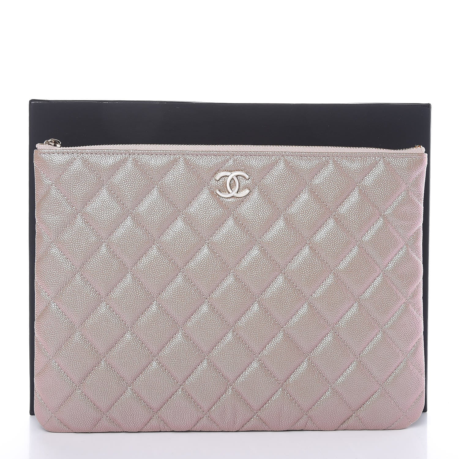 Chanel Iridescent Caviar Quilted Medium Cosmetic Case Beige 10 of 10