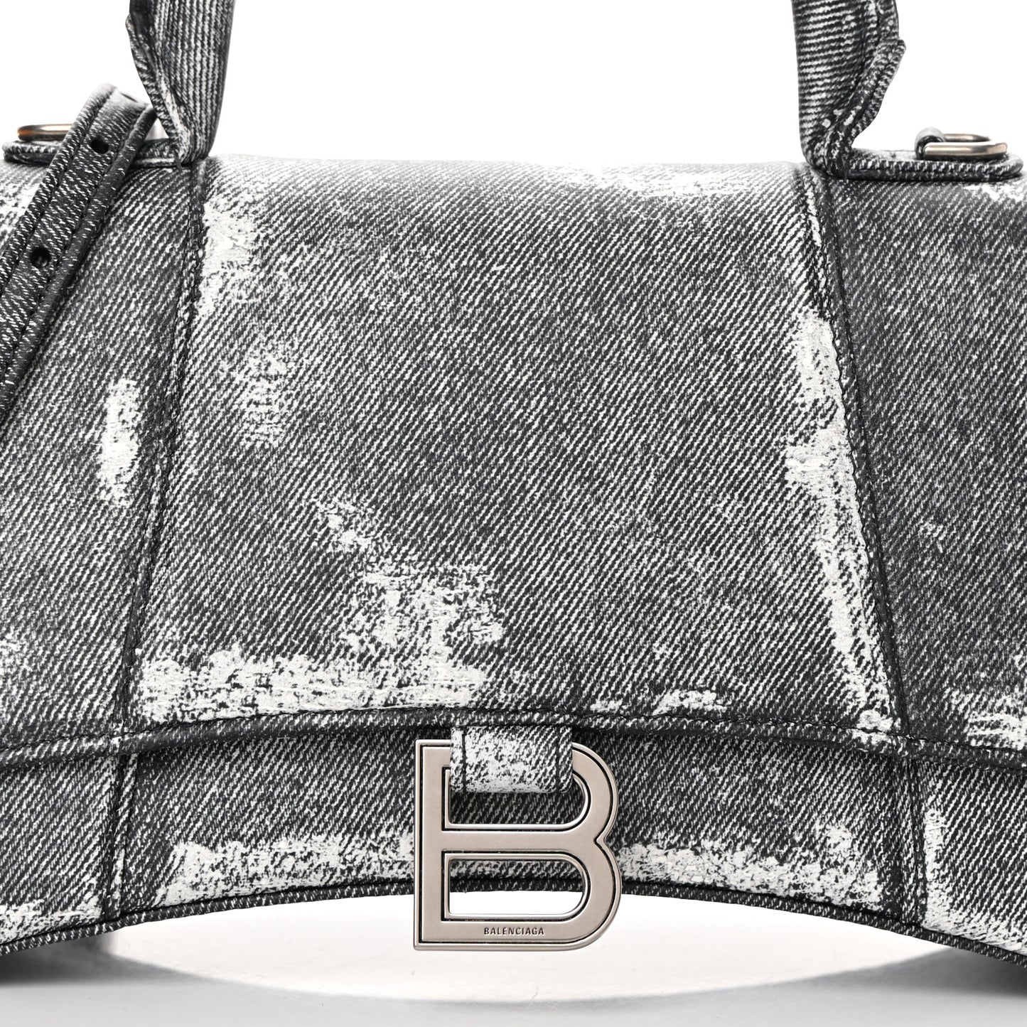 Nappa Denim Printed Small Hourglass Top Handle Bag Black