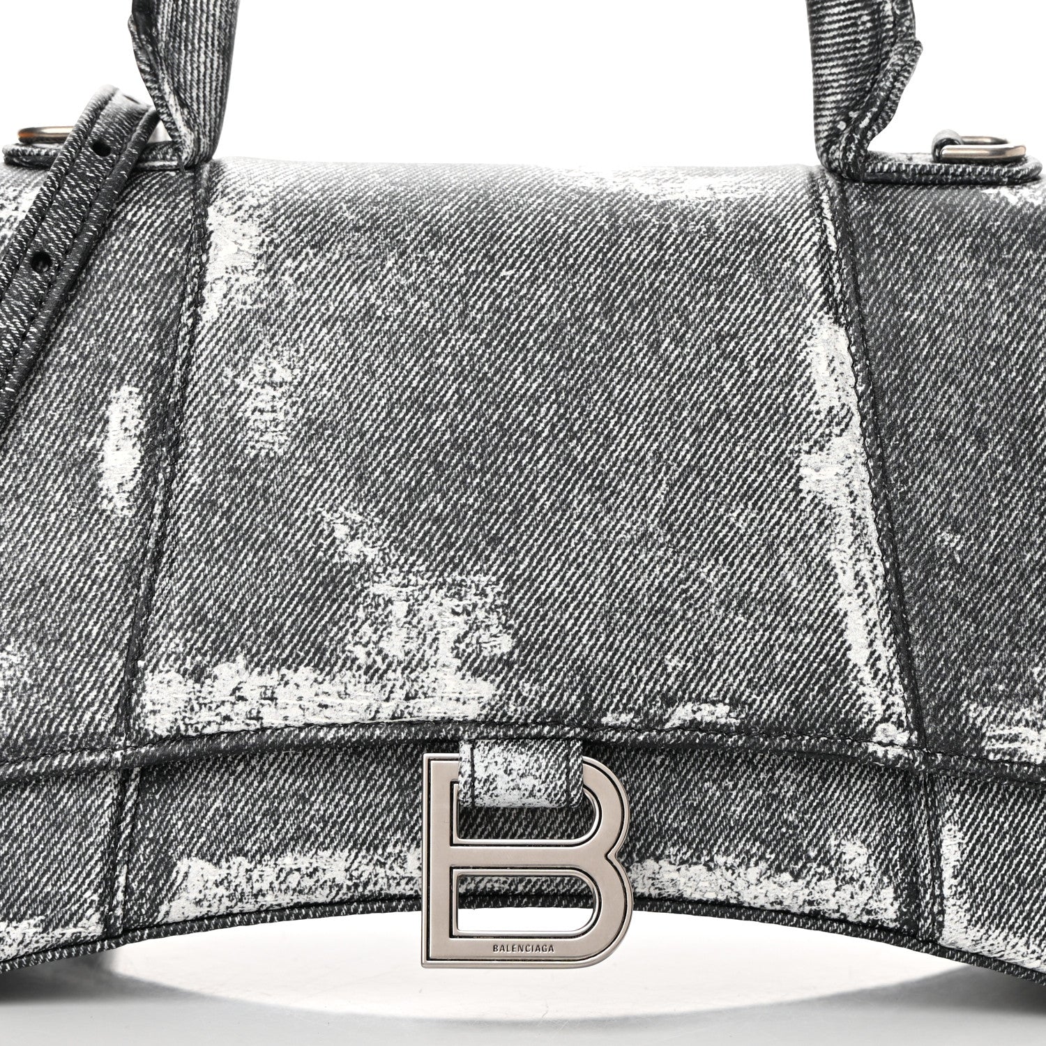 Balenciaga Nappa Denim Printed Small Hourglass Top Handle Bag Black 9 of 11
