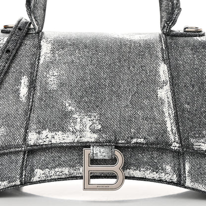 Balenciaga Nappa Denim Printed Small Hourglass Top Handle Bag Black 9 of 11