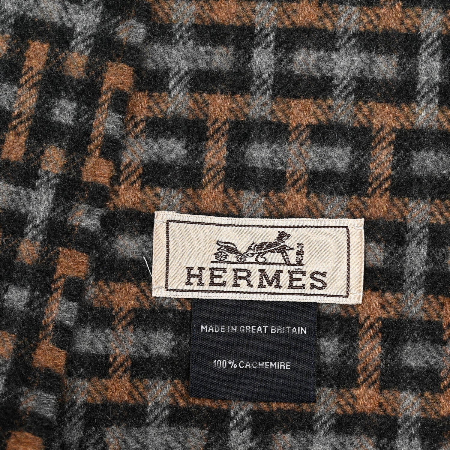 Hermes Cashmere H Ecossais Muffler Black Flanelle Camel 2 of 3