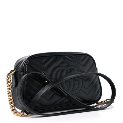 Gucci Calfskin Matelasse Small GG Marmont Chain Shoulder Bag Black 2 of 13