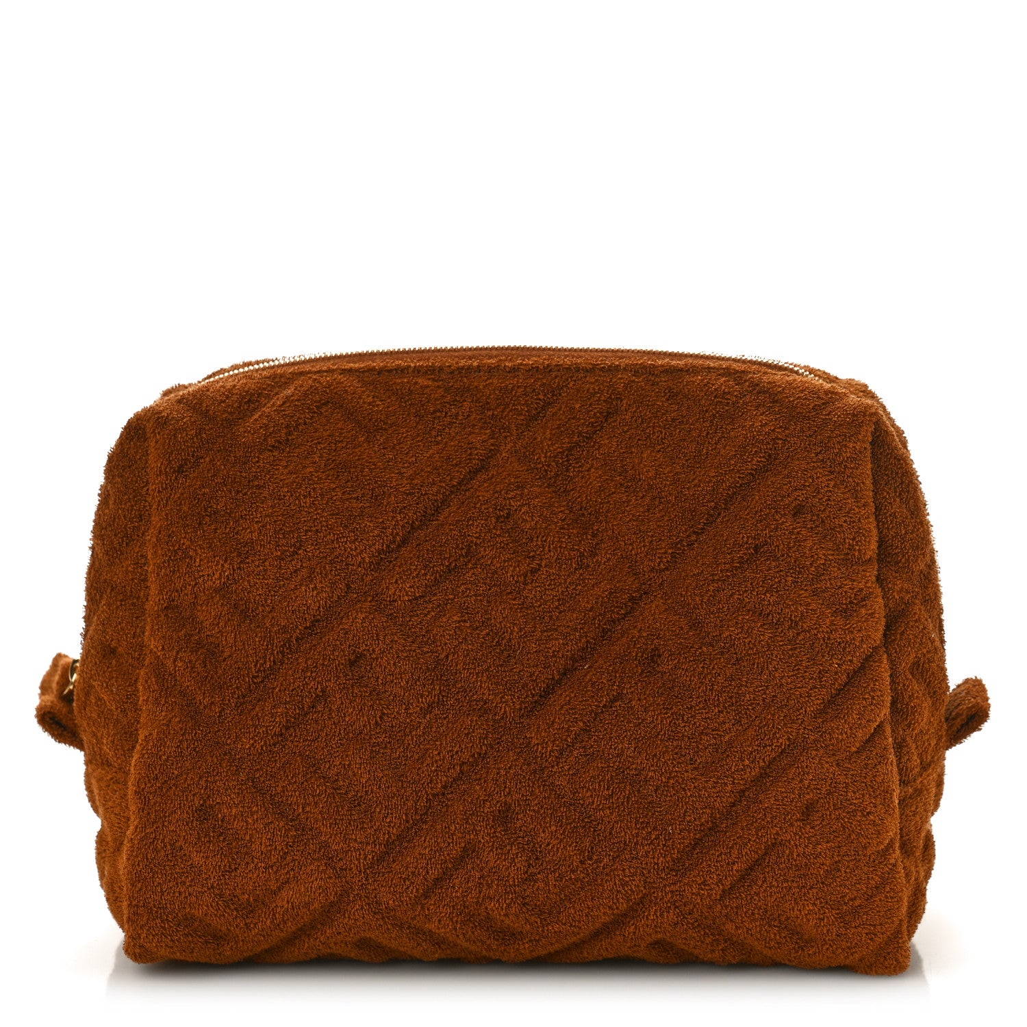 Fendi Terry Cloth Vitello Century Matte FF 1974 Embossed Medium Trapezoid Beauty Pouch Caramel 1 of 7