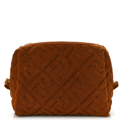 Fendi Terry Cloth Vitello Century Matte FF 1974 Embossed Medium Trapezoid Beauty Pouch Caramel 1 of 7