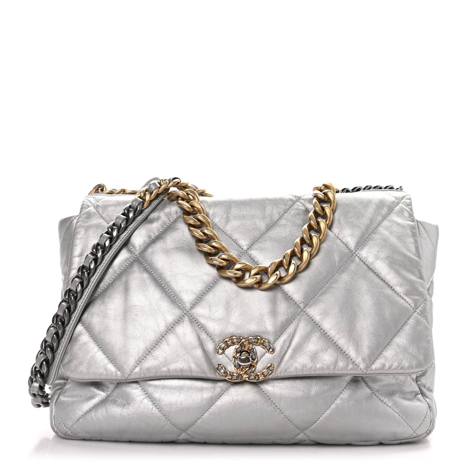 Chanel Metallic Goatskin Quilted Maxi 19 Flap Silver 1 of 10