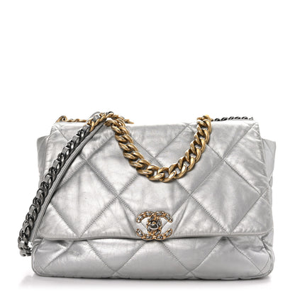 Chanel Metallic Goatskin Quilted Maxi 19 Flap Silver 1 of 10
