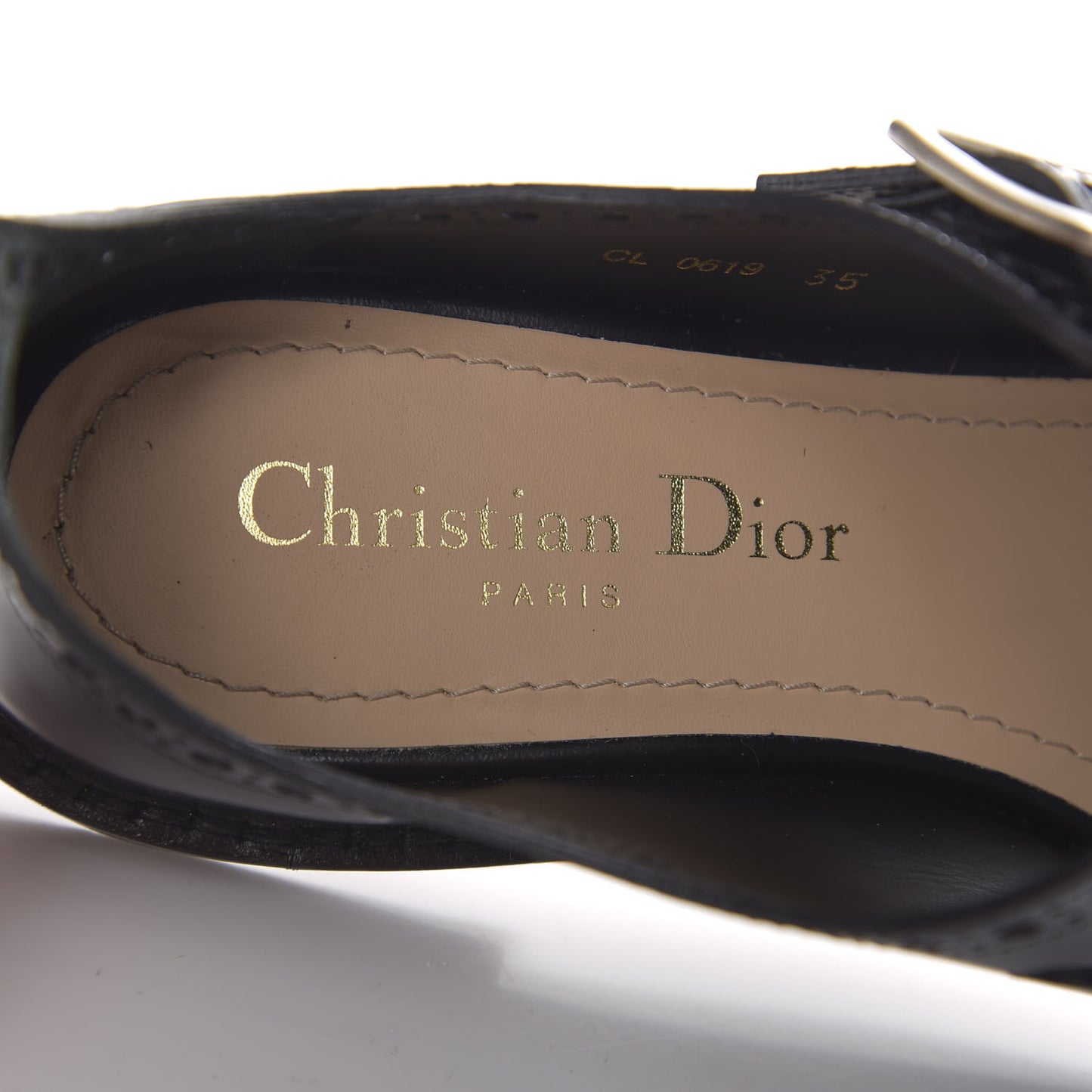 Brushed Calfskin Perforated Teddy-D Flat Sandals 35 Black