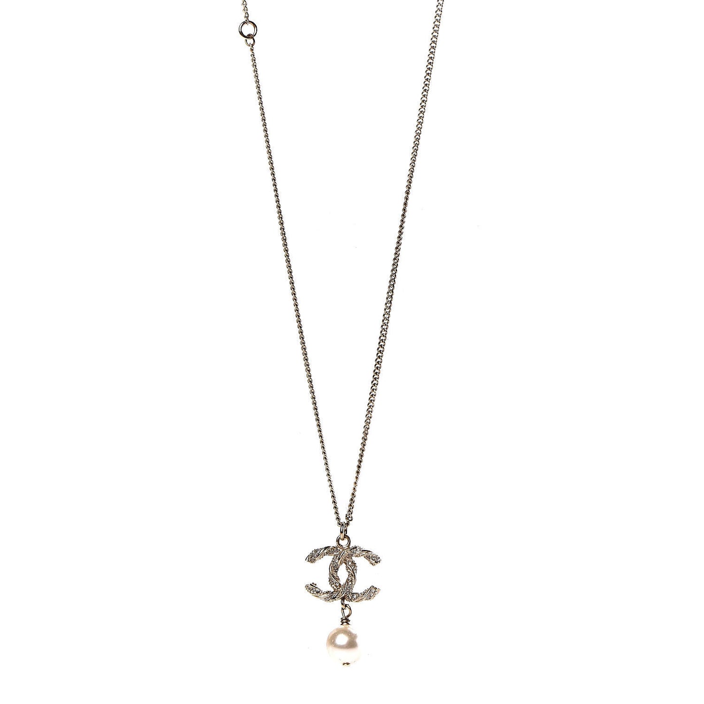 Crystal Pearl Twisted CC Drop Necklace Gold