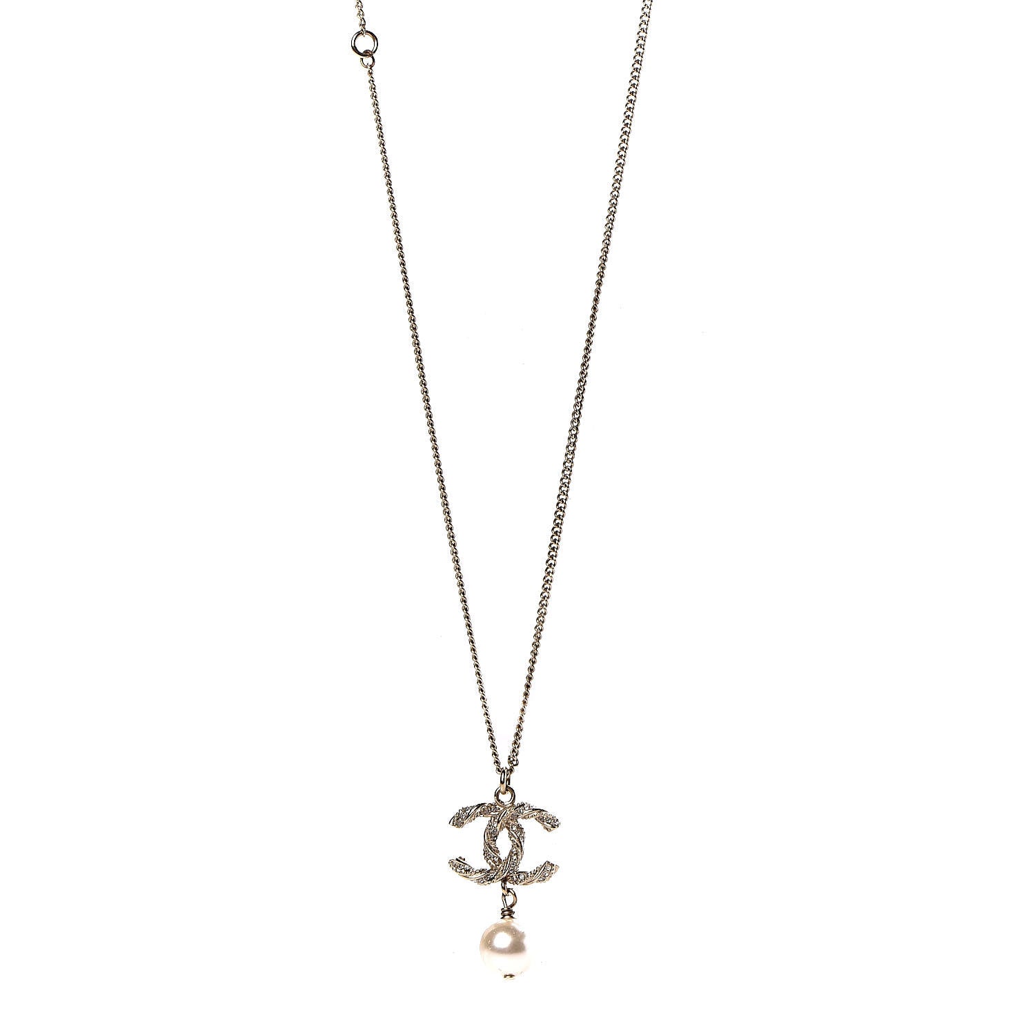 Chanel Crystal Pearl Twisted CC Drop Necklace Gold 1 of 6